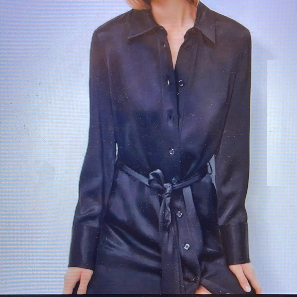 Zara Satin Effect Belted Shirt Dress